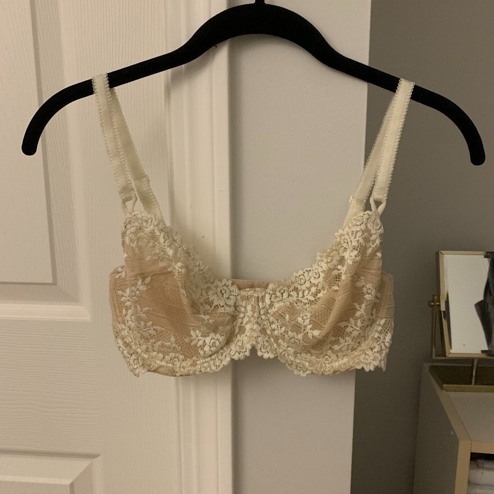 Nude Lace Bra with White Detail
